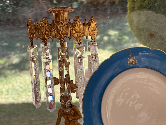 1855 Blue French China Set: Monogrammed Dessert Plates Serving Dish