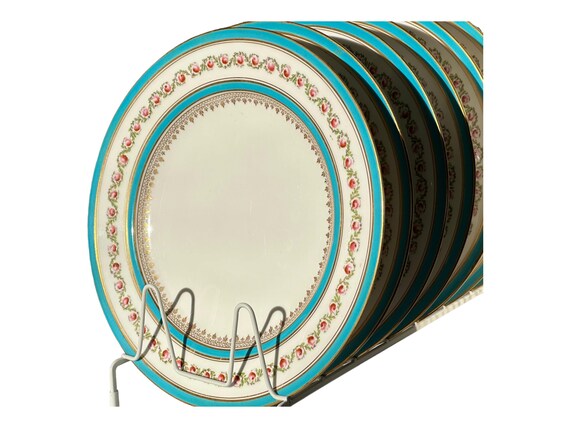 Vintage George Jones Turquoise Floral China Set: Pink Roses 18pc