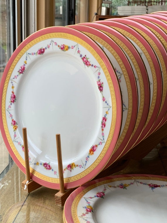 1909 Antique Royal Worcester China Set with Gold Encrusted Rose Design