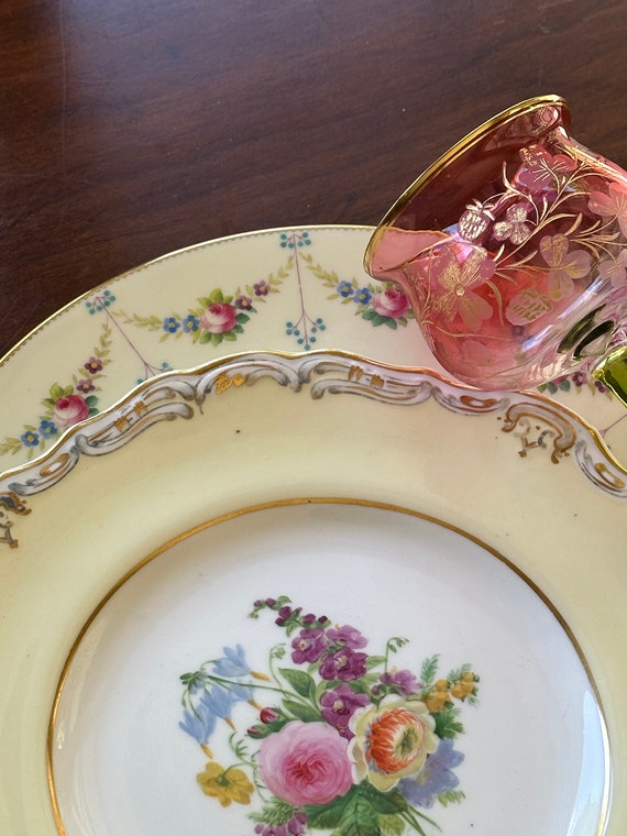 Antique Minton Dinner Plates, Hand-Painted Roses, Jeweled Border, Set of 17