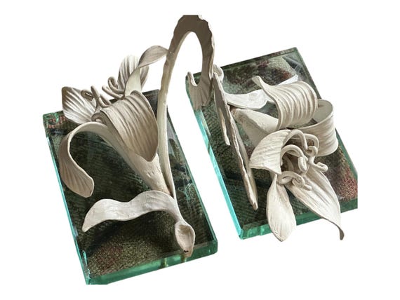 Vintage 1970s Midcentury Modern Iron and Glass Bookends: Ice-Themed Sculptures for Collectors