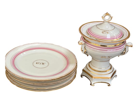 Pink Monogrammed Dessert Set: with Lidded SauceTureen