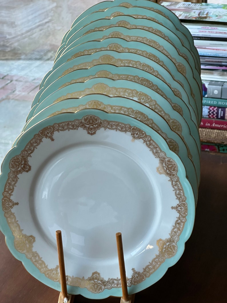 Antique French China Set 10 Old Paris Aqua Wedding Dinner Etsy
