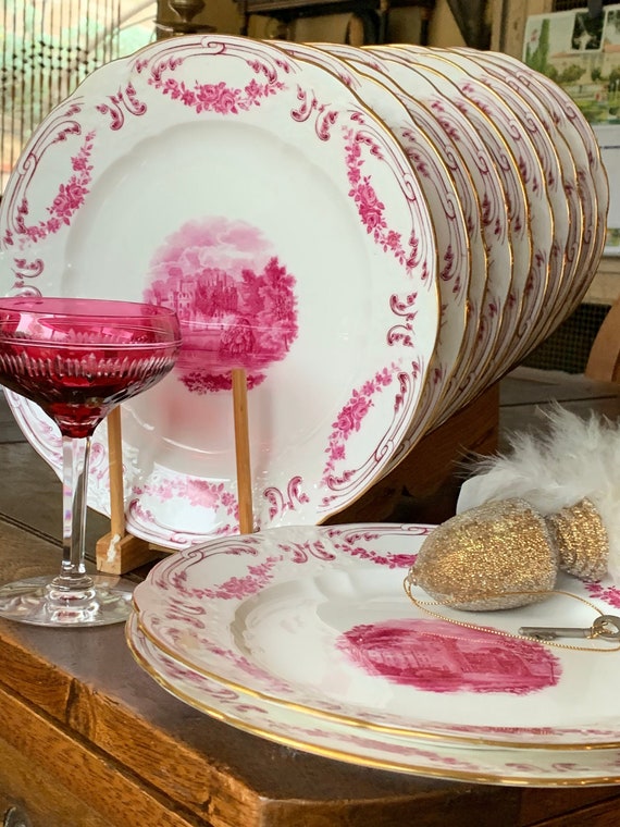 1920s Minton Pink Garland Dinner Plates: Tiffany & Co. Retailer