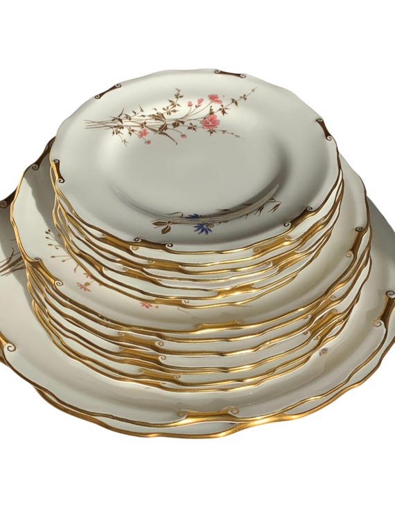 27Pc Royal Crown Derby Devonshire China Set Family Heirloom Pink Blue Florals Unusual Gilded Rim for Wedding Gift for Bride 12Dinner Plates