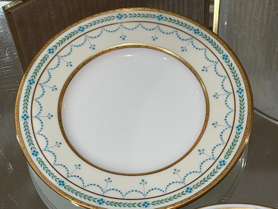 Vintage Minton Dessert Plates Turquoise Enameled Jeweling Gilded Trim
