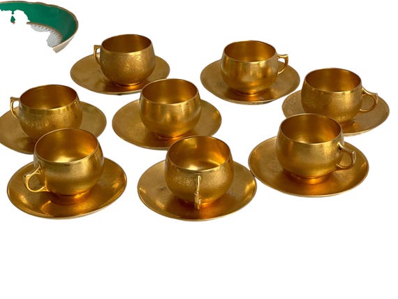 8 Antique Gilded Bavarian Teacup Sets Family Heirloom Holiday Table Christmas Gift for Mother