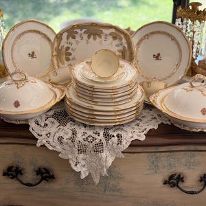 Antique Davenport China Set: Louis XVI Gold Ribbon Design (1870-1886)