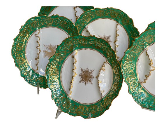 Antique Limoges China Asparagus Plates with Gilded Overlay Heirloom