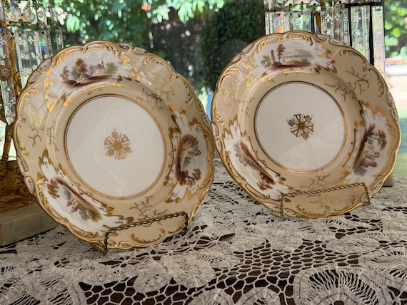 1825 Coalport Pair Cabinet Plates Beige/Neutral