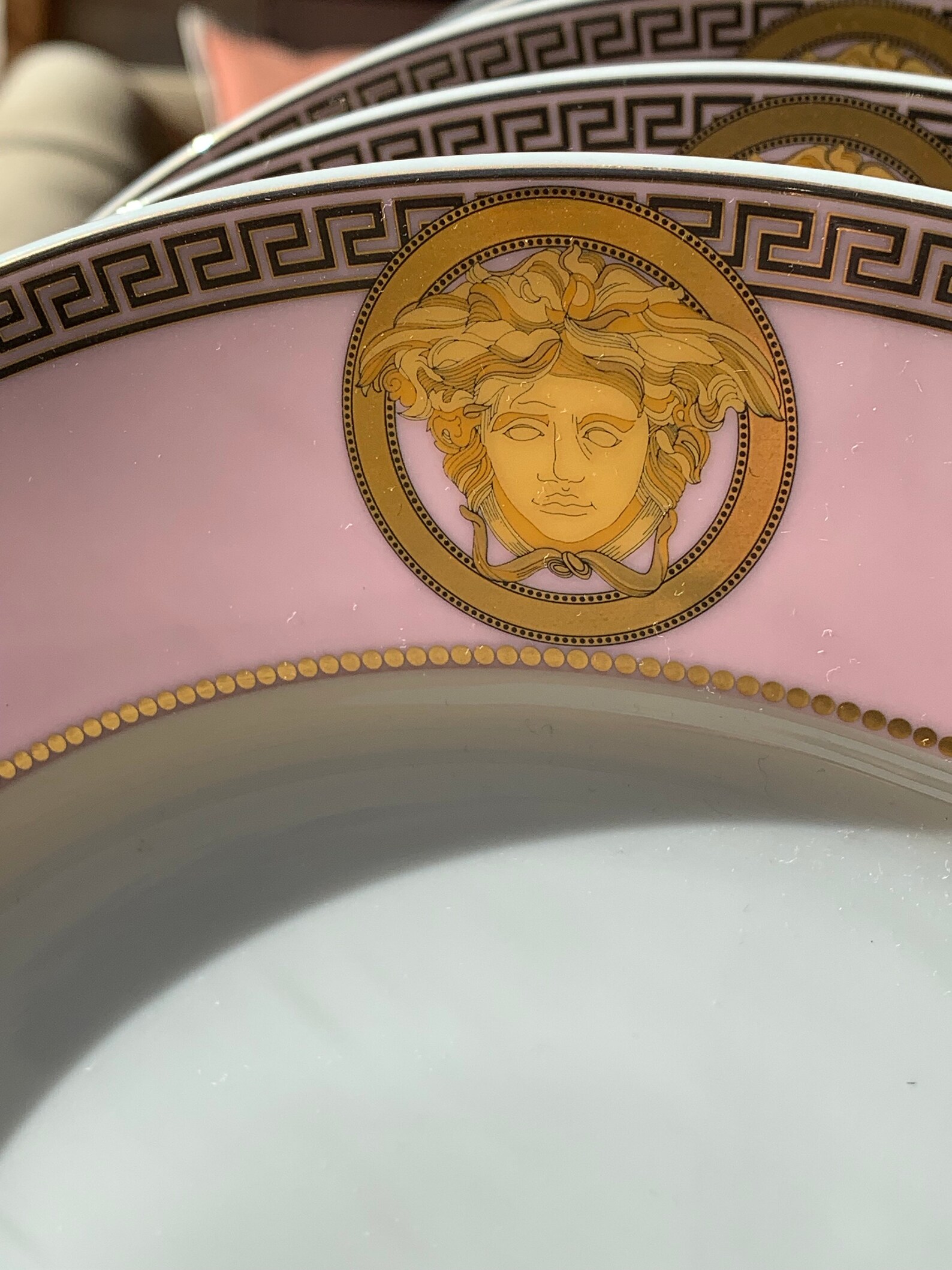 7 Pink Versace Dinner Plates Medusa Medallion Greek Key Etsy