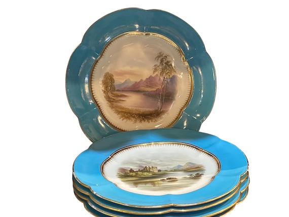 1912 Celeste Blue Dessert Plates: Daniell London  Manufacturer