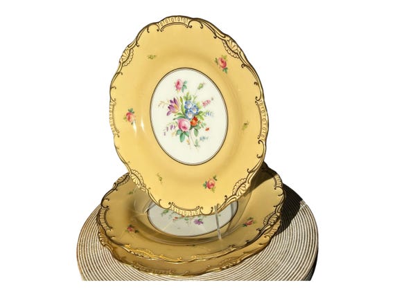 Rare 1800s Minton Dessert Plates: Hand-Painted Floral Bouquet Scalloped Rims Embossed Design