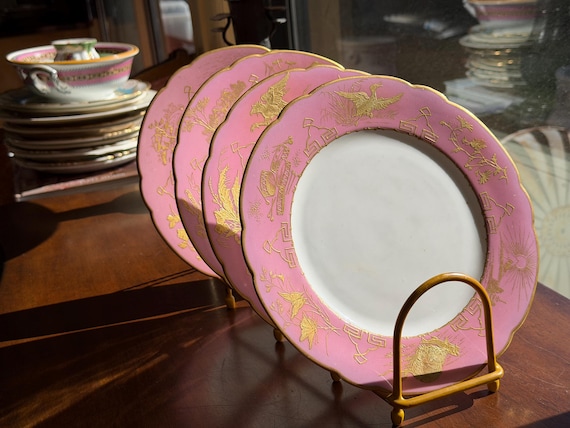 1700s French Jacques Paris Porcelain Dessert Plates: Intricate Gilded Artistic Designs Heirloom Quality