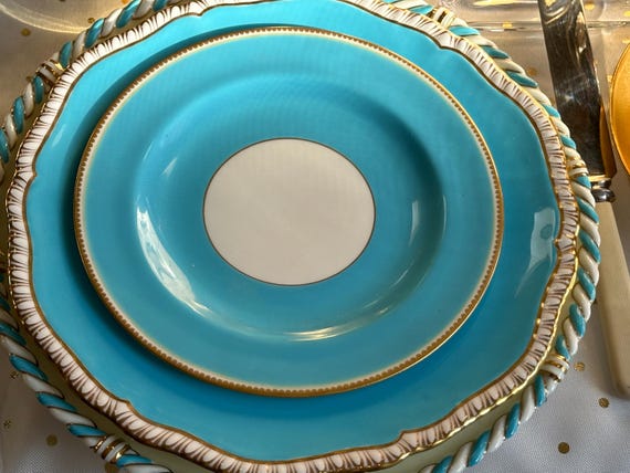 Blue China Plates with Gilt Accents for Special Occasions 1891-1921