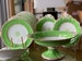 13Pc Antique English Green Dessert Set w  Matching Cake Stands and Medallion, Circa 1800s 