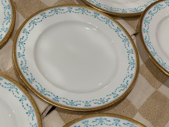 Antique Coalport Dessert Plates: Embossed Turquoise  Garland Border Elegant Holiday Entertaining 1908