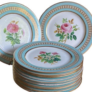 Aqua Botanical Dessert Plates with Gold Embellishments