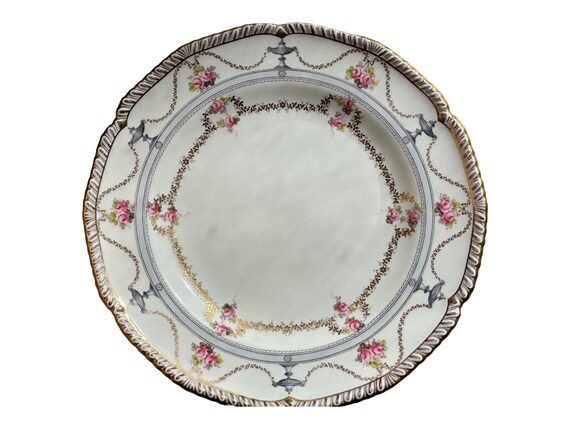 Rare Royal Crown Derby Dinner, Gilded Age, Hand Painted Urns and  Pink Roses, Molded Gilded Rim, Timeless Elegance, Cabinet Display, C 1909