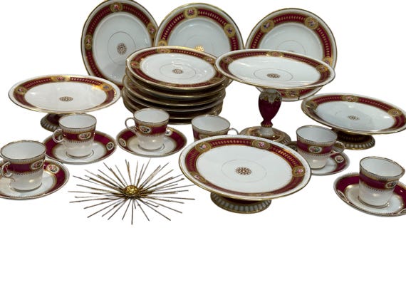 1850s Minton Rose Pink Dessert and Tea Set Handpainted Floral Medallions 4 Compotes