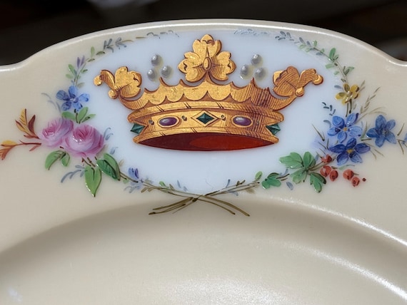 Antique Old Paris Gilded Crown Dinner Set Hand-Painted Florals French China Scalloped Plates