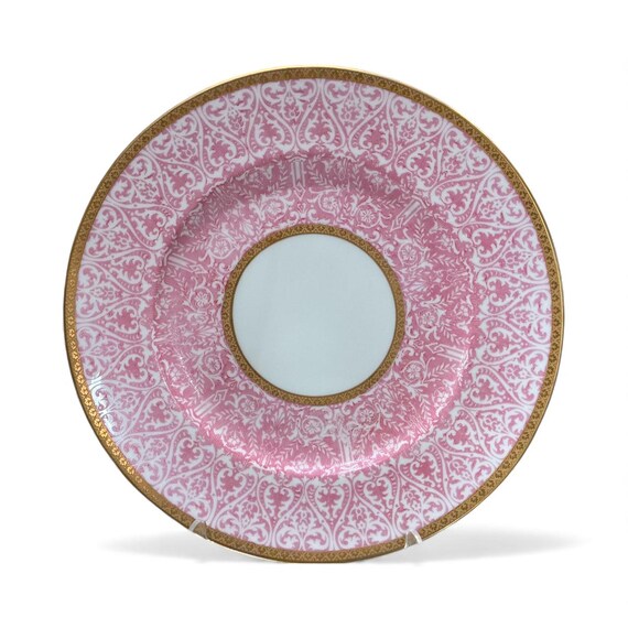 1910 Cauldon Dinner Plate Embossed Pink Design and Gilded Trim