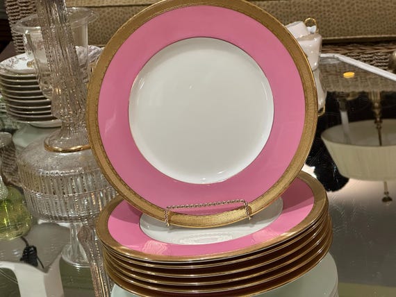 Vintage 1920s Minton China Set: Pink Neoclassical Collectible with Gold Accents and Elegant Design