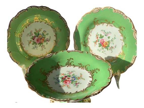 Antique Green Minton Botanical China Set w Hand Painted Florals Family Heirloom China Wedding Gift for Bride Christmas Gift for Her