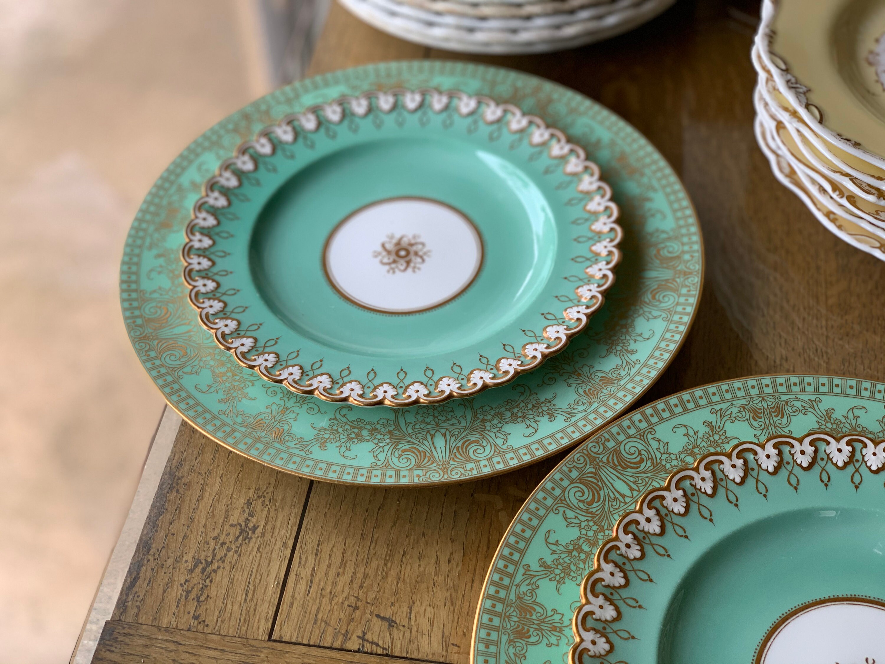 4Pc Antique Mint Green Dinner Plate Set Etsy