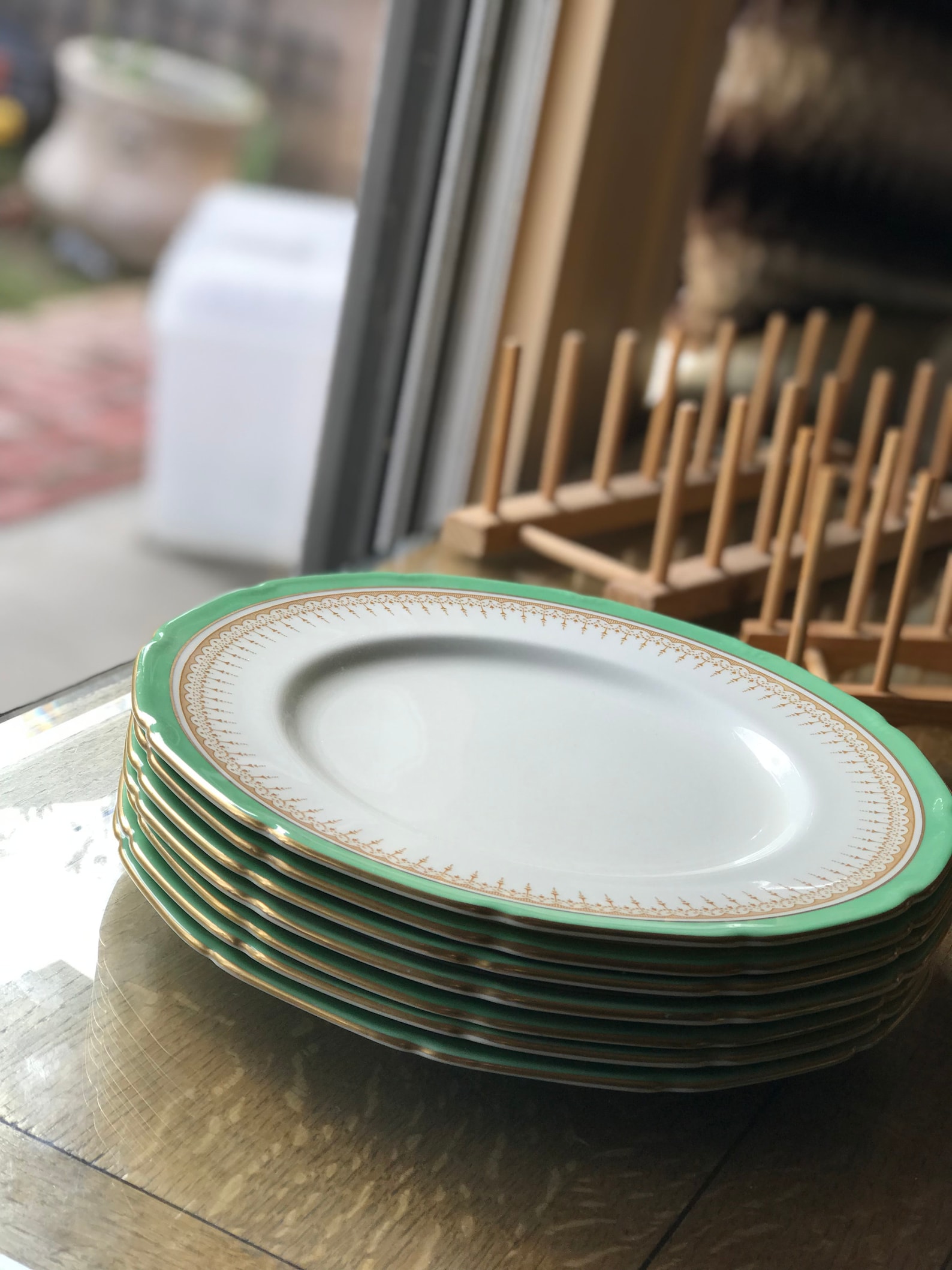 7 Royal Doulton Green Dinner Plates With Scalloped Rim Etsy