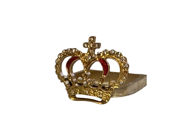 4 Christmas Napkin Rings Rhinestone Crown White Band Elegant Tablesetting Accent