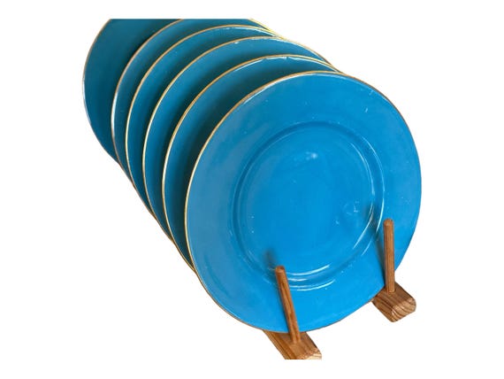 6 Antique Deep Cerulean Blue Dessert Plates with Gilded Rims  Royal Worcester  Holiday Table  Accent Pieces Gift for Her Circa 1919