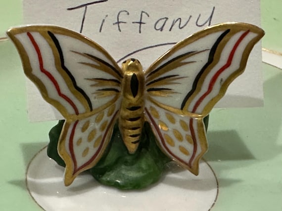 Antique German Butterfly Place Card Holders: Hand Painted Porcelainwith Elegant Gilded Embellishments, C 1920