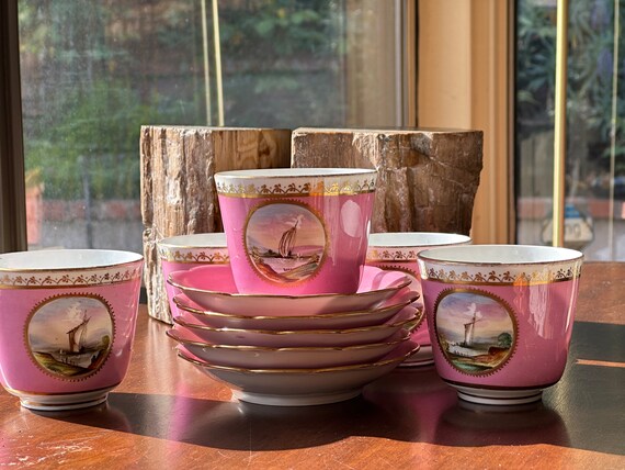 Buy Rare Antique Tea Set 5 Pink English Teacups W Hand Painted