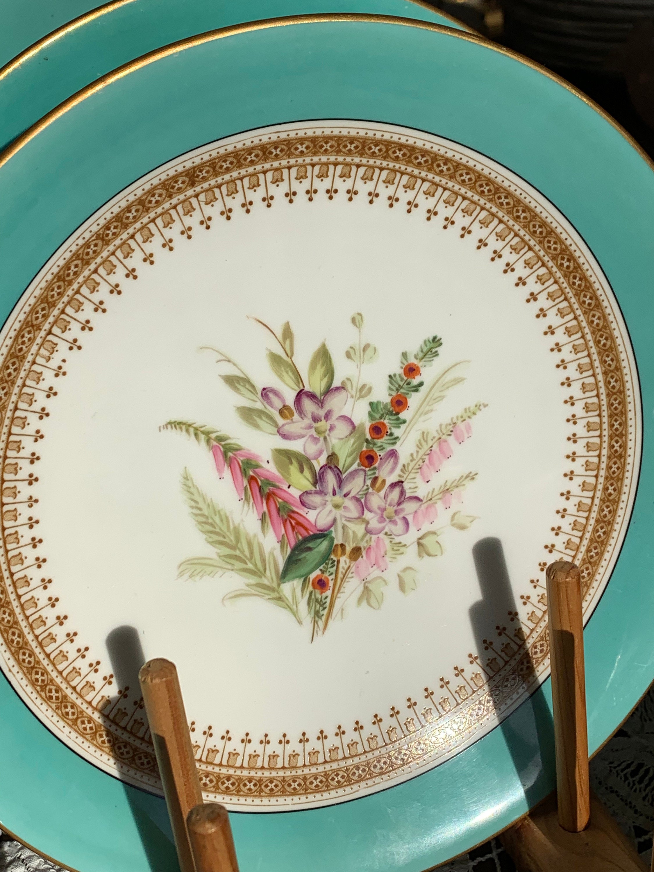 Antique Royal Worcester China Set Aqua Botanical Dessert Set - Etsy