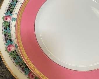 Vintage Minton China Set: Enameled Pink Roses Gilded Trim