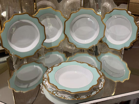 Anna Weatherly Soup Plates (Set of 5) - Gold Scalloped Porcelain Dinnerware