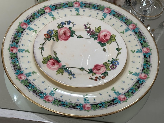 1916 Minton China Set: Enameled Pink Roses Gilded Trim