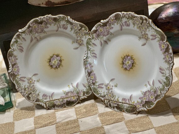 Rare 1891 1932 Cauldon Antique China Set: Hand-Painted Dinner Plates with Lavender Florals