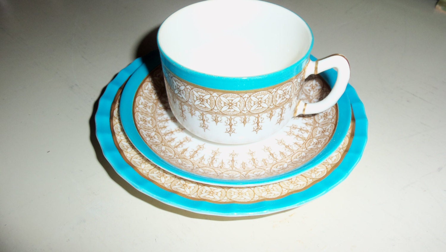 Antique Tea Set3 Piece Royal Worcester Tea Cup Set Turquoise Etsy
