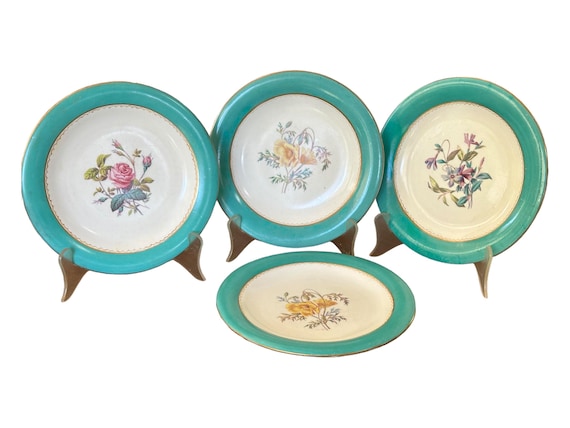 Four 19th Century Antique Botanical Copeland Dessert Plates, Makers Mark, Hand Painted Florals, Pastry Chef, Gift for Her, Timeless Elegance