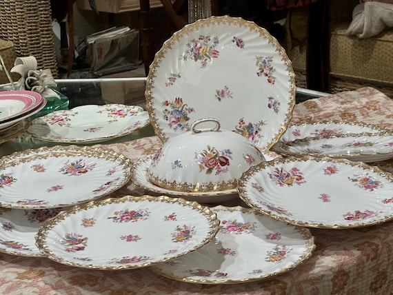 Vintage Copeland Spode 13pc China Set: Floral Nosegays and Gilded Rims Heirloom Gift for Mother
