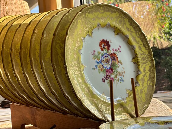 Vintage Royal Doulton Yellow Floral Dinner Plates with Hand Painted Details from 1936