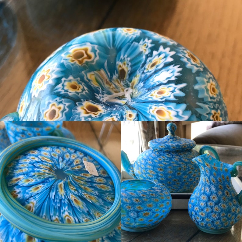 Antique Teal Glass Murano Tea Set For 2 With Teapot Etsy