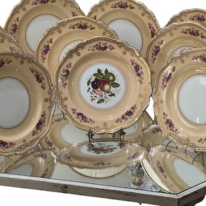 Vintage 1927 Spode Dinner Plates: Peach Border, Pink Roses - English Fine China