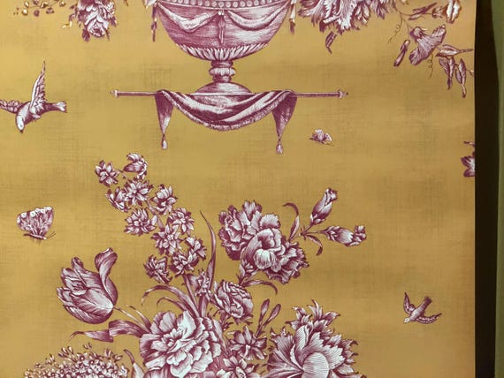 Elegant French Country Wallpaper Pierre Deux Design Urns, Florals And Birds