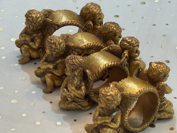 4 Cherub Napkin Rings Gold Finish Elegant Tablesetting Accent Christmas Table