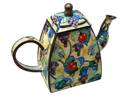 Vintage Kelvin Chen Miniature Teapot: Hand Painted Enamel with Ladybugs