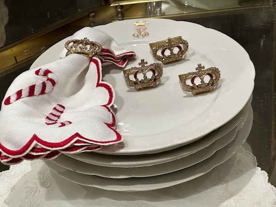 1845 French Dinner Plates: Crown Crest Scalloped Rims Boyer Retailer