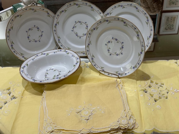 Vintage Limoges Hand-Painted Blue Cornflower Dinnerware Set-5 Pieces Service for 4 Circa 1920
